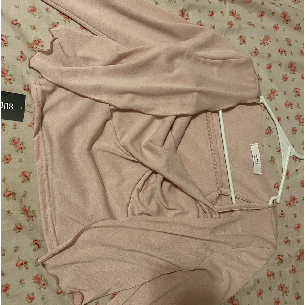 korean pink tank crop top with sleeves